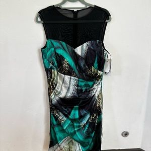 RICKIE FREEMAN for Teri Jon TIGER PRINT GREEN SILK DRESS